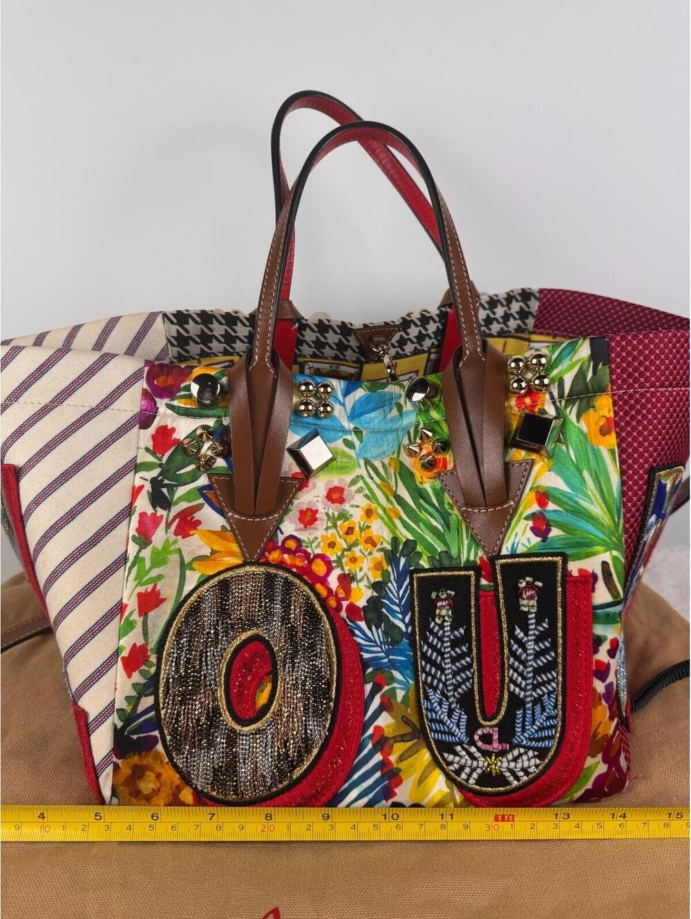 Christian Louboutin Caracaba Large Mix-Print Tote Motif Embroidered Multicolor - Picture 3 of 16